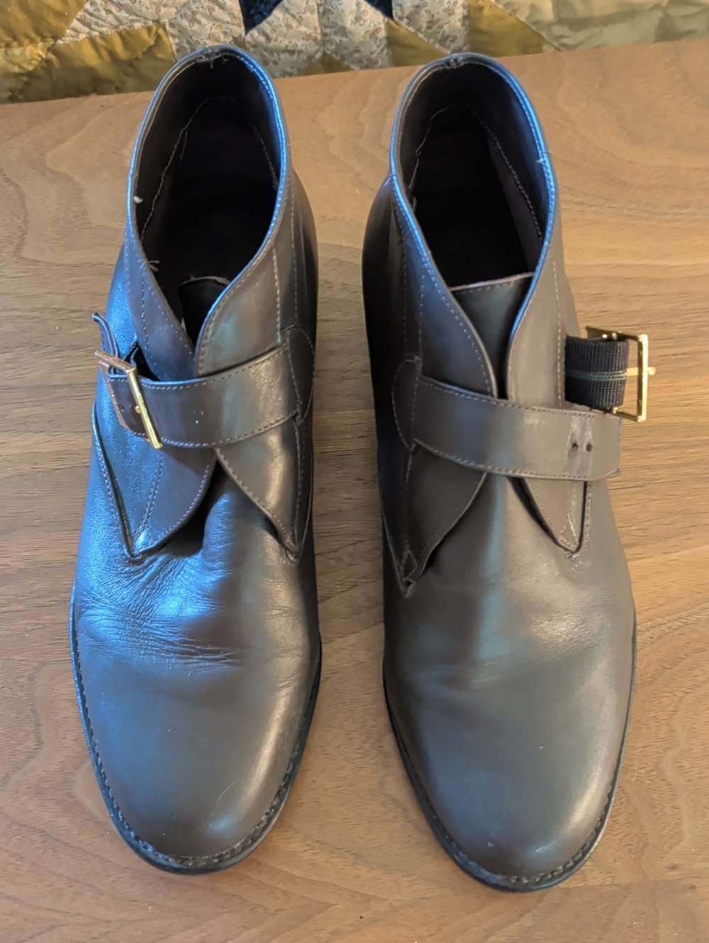 Etienne Aigner Women's Dark Brown Leather Ankle Boots with Gold Buckle